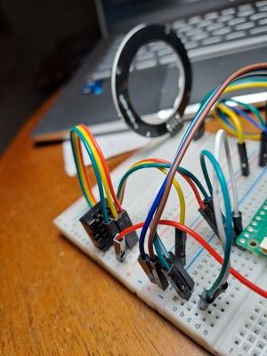 Breadboard showing the wiring connecting the Lcd to a common area on the breadboard.