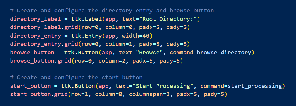 The code to show a very basic user interface in tkinter