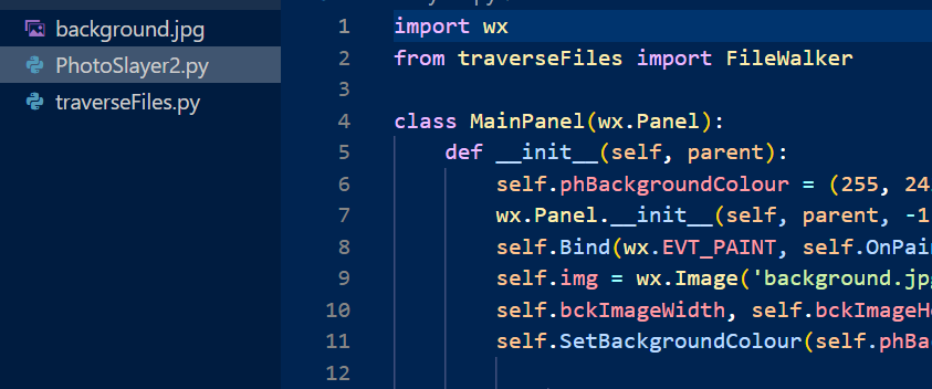 The visual Studio Code window showing multiple files in the project, with the code to import the code from one to the other