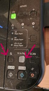 Canon MP495 Control Panel Showing the buttons to press for connecting to WiFi